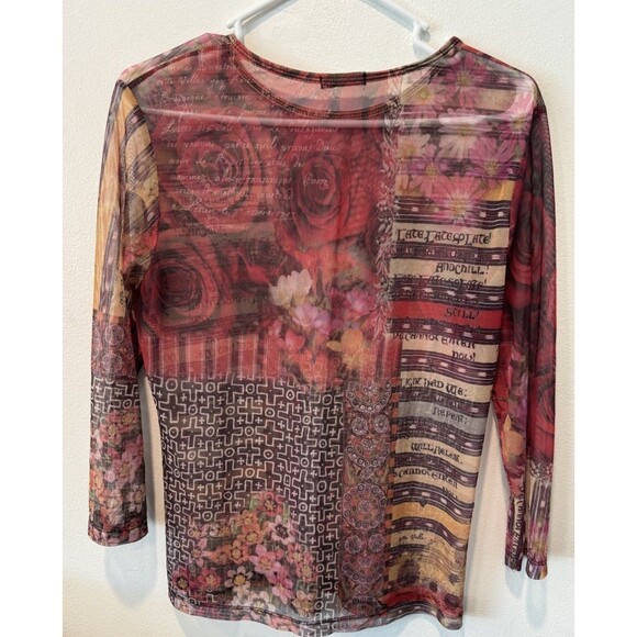 Db Sport Y2k 90s Sheer Mesh long sleeve Floral Graphic Print Shirt Size M - Picture 9 of 10